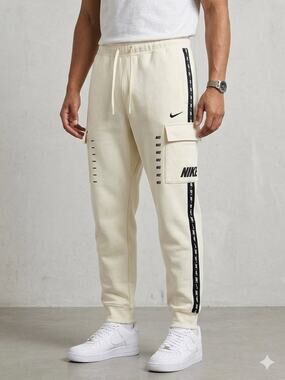 Nike Sportswear Repeat Fleece Cargo Pants Joggers Coconut Milk Cream Men's L NWT